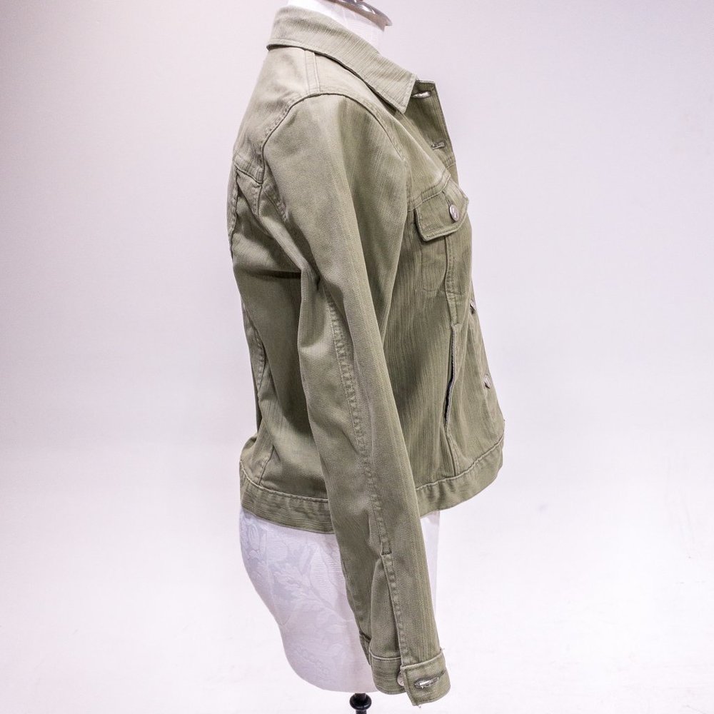 Vintage 90s Y2K Anthropologie S Cotton Jean Jacket Light Green Tan Grey - Picture 6 of 14